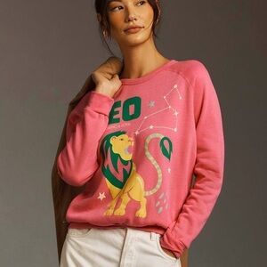 NWT Anthropologie The Carolita Zodiac Leo Pink Graphic Sweatshirt Size XS